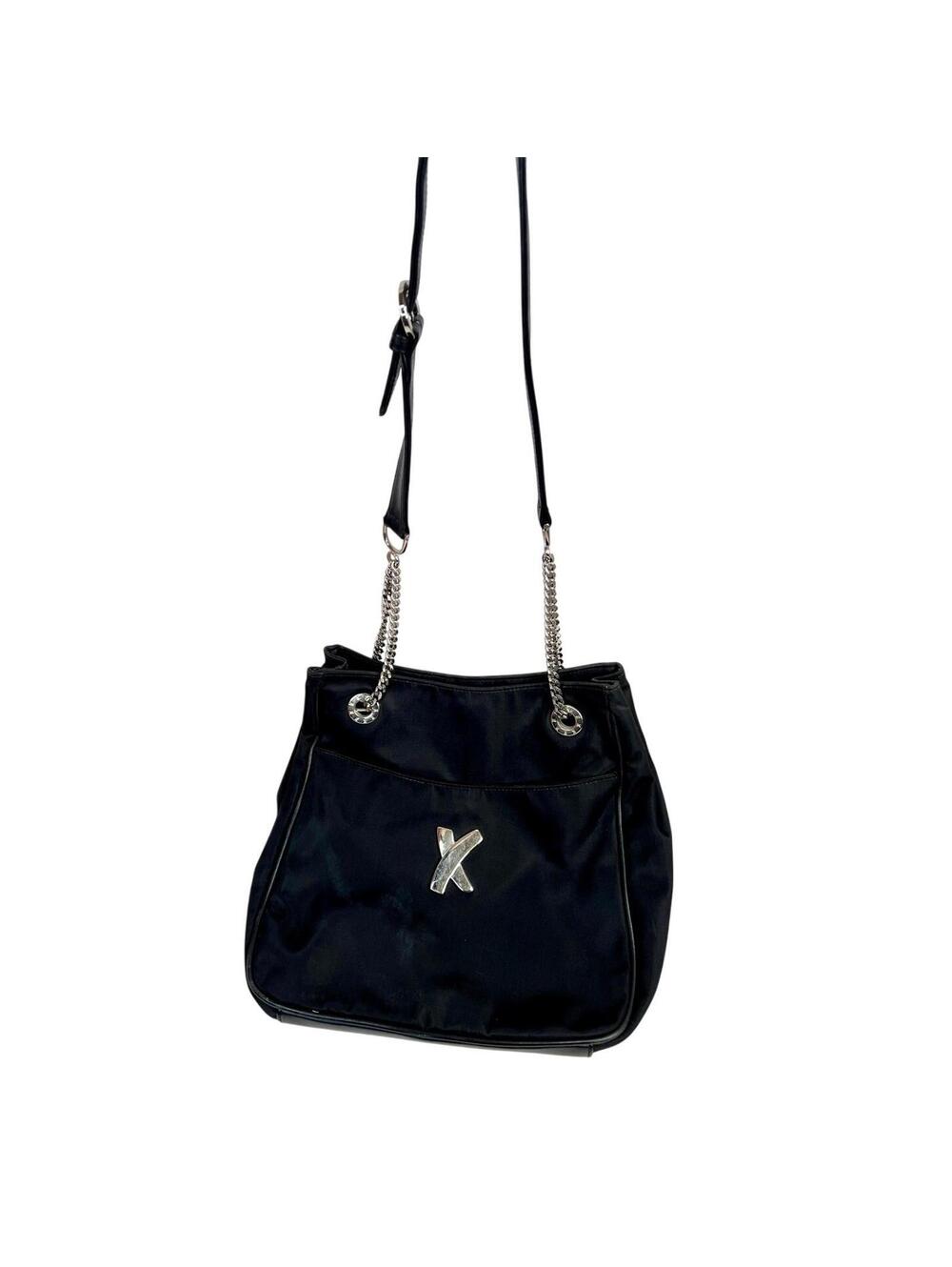 Vintage Paloma Picasso Shoulder Bag,'X' logo, black nylon/Leather, chain strap - Picture 3 of 9
